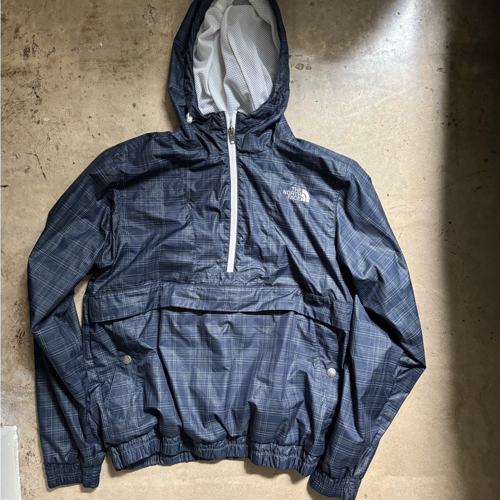 The North Face Navy Blue Plaid Windbreaker/Rain Jacket